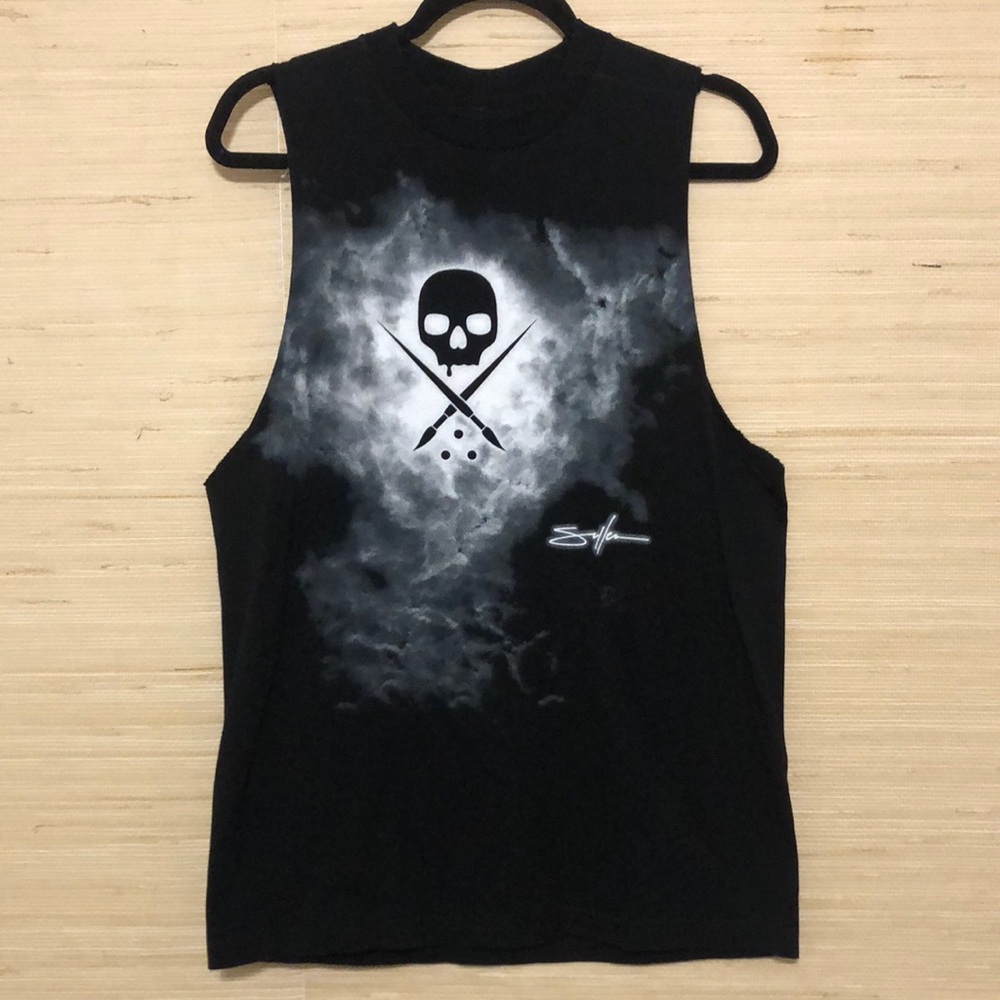 Sullen Art Collective Black Skull Graphic Sleeveless Muscle Tank Top sizeMedium